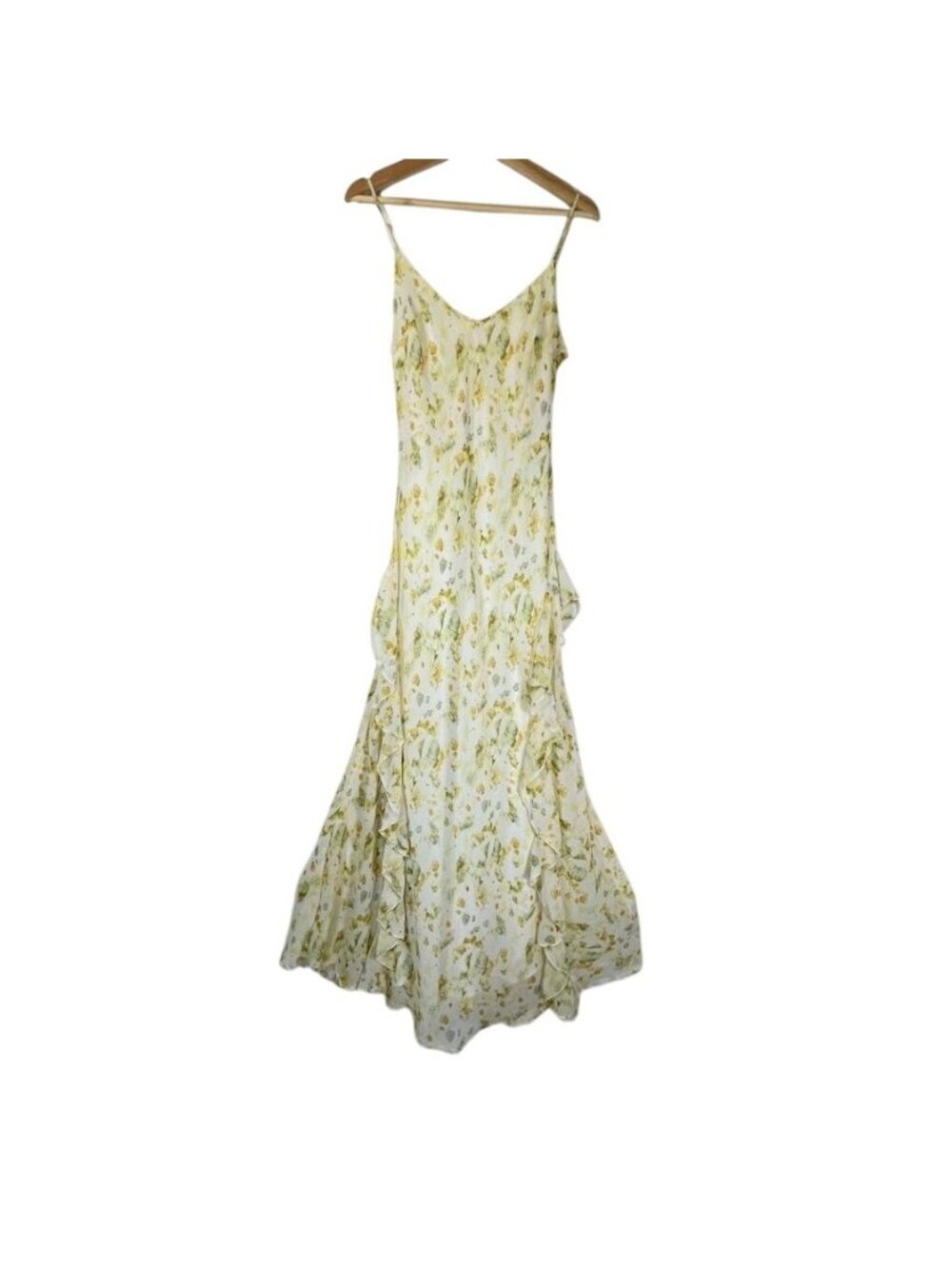 Fairycore Floral Ruffle Maxi Dress S Spaghetti Strap Ethereal Romantic Garden - Picture 3 of 13